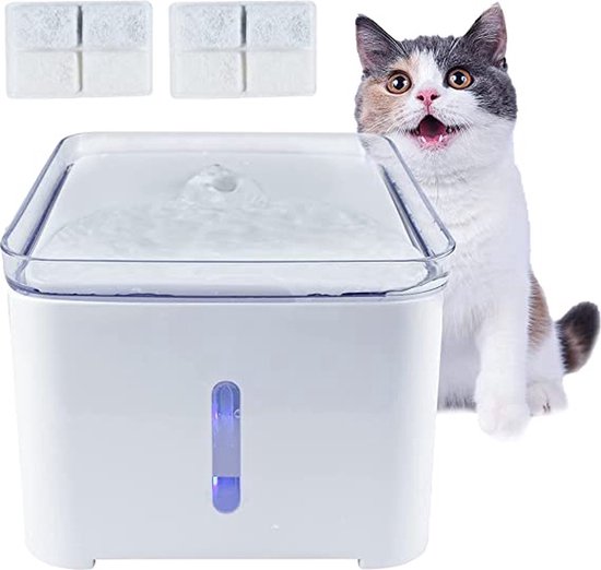 Kattenfontein met waterniveauvenster, semai waterfontein voor katten met 4 hygiënische filters en 1 siliconen mat, waterfontein voor huisdieren met ledlicht