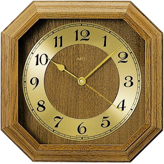 Natuhr Wandklok Eiken rustiek rookeiken hout massief hout, geluidsarm Junghans uurwerk, puristisch, modern, Made in Germany (gouden wijzers