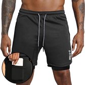 Pantalon de sport U Fit One pour homme - Pantalon de course avec poche mobile - Shorts 2 en 1 - Zwart - Taille XL