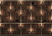 Fotobehang - Boekenkasten - Bibliotheek - Vliesbehang - 416 x 254 cm (4 behangvellen)
