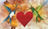 Fotobehang - Vlies Behang - Me & You - Hart met Kolibries - Vogels - 208 x 146 cm