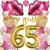 Snoes Mega Beauty Helium Ballonnen Set 65 Jaar - Roze Helium Folieballonnen - Slinger Happy Birthday Goud
