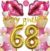 Snoes Mega Beauty Helium Ballonnen Set 68 Jaar - Roze Helium Folieballonnen - Slinger Happy Birthday Goud