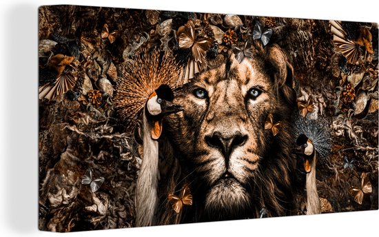 Toile Peinture Animaux - Papillon - Lion - 40x20 cm - Décoration murale |  bol