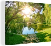 Canvas - Canvas schilderijen - Zon - Gras - Natuur - Park - Boom - Muurdecoratie - Foto op canvas - 160x120 cm - Woonkamer