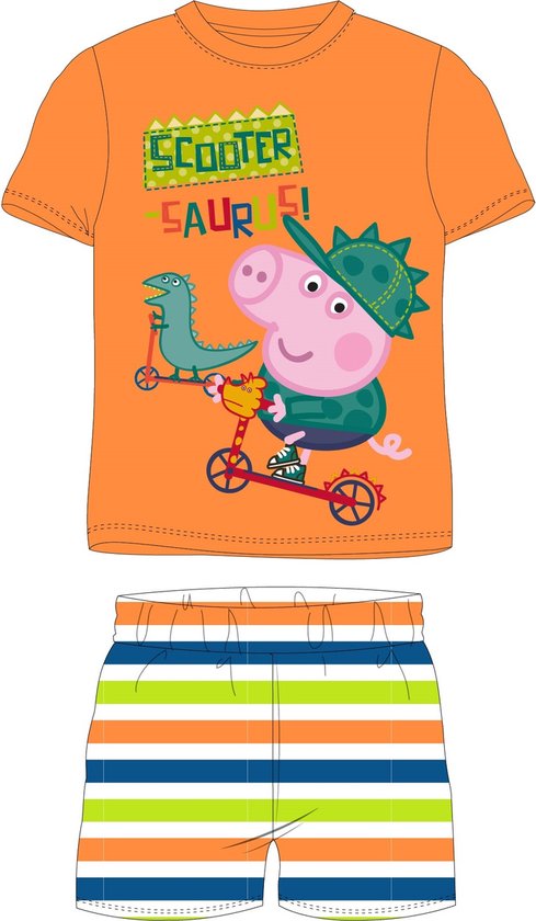 Peppa Pig shortama/pyjama scootersaurus katoen oranje