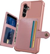 Casemania Hoesje Geschikt voor Samsung Galaxy A34 5G Rosegoud - Luxe Back Cover met Pasjeshouder - RFID Bescherming - Wallet Case