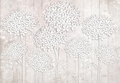 Fotobehang - Vlies Behang - Witte Bloemetjes Kunst - Bloemen - 208 x 146 cm
