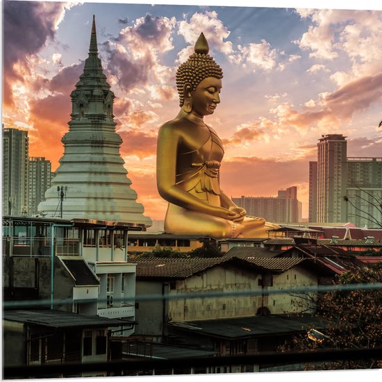 Acrylglas - Gouden Boeddha voor Wat Paknam Phasi Charoen in Bangkok, Thailand - 80x80 cm Foto op Acrylglas (Met Ophangsysteem)