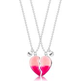 Bixorp Friends Hartje BFF Ketting voor 2 Roze & Rood Hart - Zilverkleurig - Vriendschapsketting voor twee