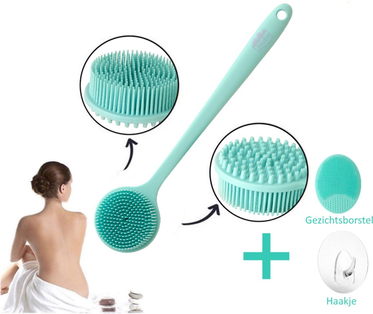 Goedkoopste Blubs® – Badborstel – Dry brush – Rug Scrubber – Lichaamsborstel – Rugborstel douche met steel – Huidborstel – doucheborstel – bad- & doucheaccessoires – Badborstel met steel – Doucheborstel rugborstel – Siliconen borstel – Massag