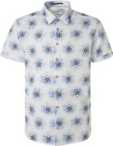 No Excess - Short Sleeve Overhemd Linnen Blauw Print - Heren - Maat L - Regular-fit
