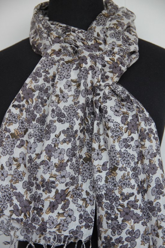 Viscose dames sjaal met grijs bloemmotief - 50 x 180 cm
