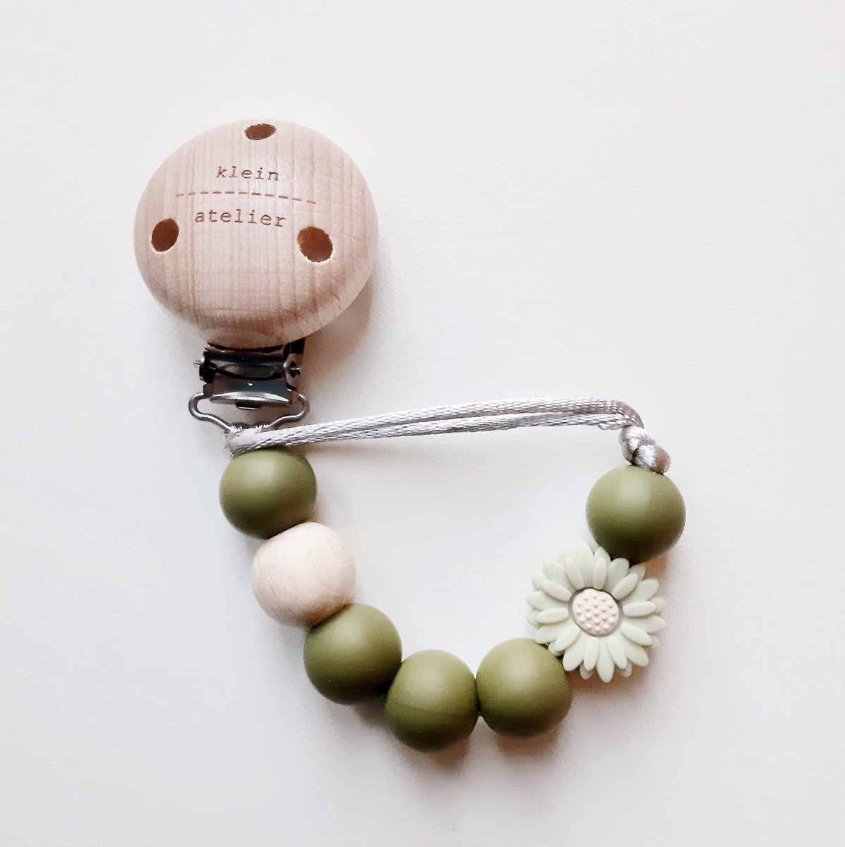 Goedkoopste Fopspeenketting newborn bloem, khaki