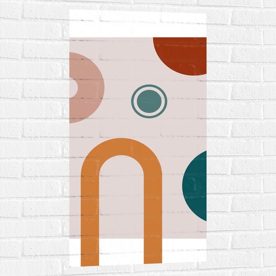 Muursticker - Geometrische Figuren en Cirkels in Roze Vlak - 50x100 cm Foto op Muursticker