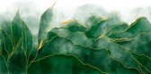 Fotobehang - Vlies Behang - Groene Aquarel Bladeren met Gouden Randen - Kunst - 312 x 219 cm