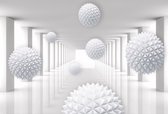 Fotobehang - Vlies Behang - Witte Tunnel met Ballen in 3D - 254 x 184 cm