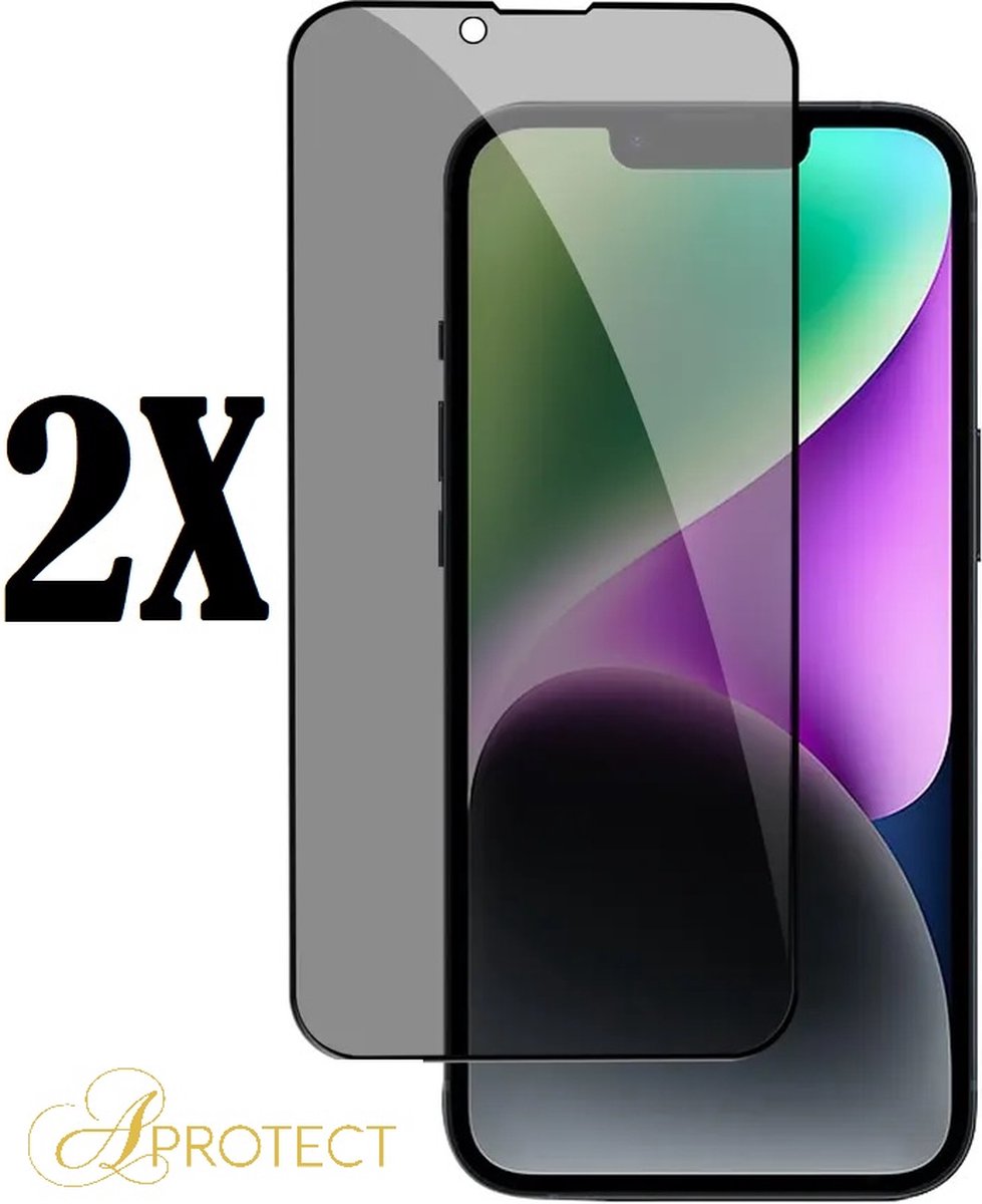 APROTECT® - Privacy screenprotector geschikt voor Apple iPhone 14 Plus - Tempered glass - Geschikt voor iPhone 14 Plus - Screen protector - 2 stuks