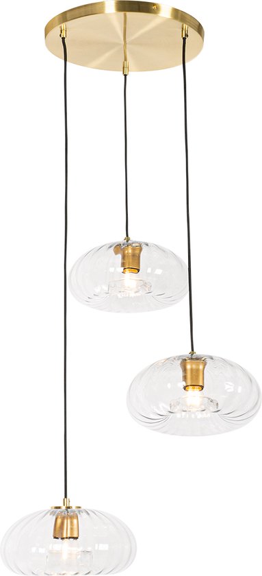QAZQA ayesha - Art Deco Hanglamp - 3 lichts - Ø 56 cm - Goud - Woonkamer | Slaapkamer | Keuken