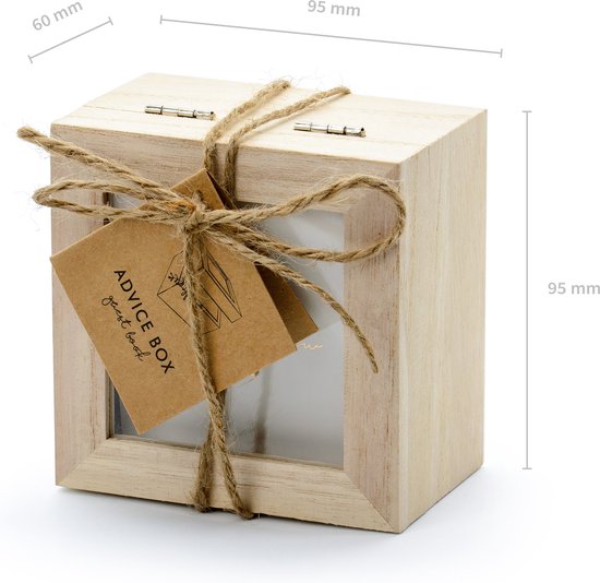 Gastenboek/huwelijksadvies box - Bruiloft - incl. 100 wensbriefjes - hout/wit - 10 x 6 cm - PartyDeco