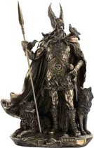 Veronese Design - Odin Stand met Wolven en Kraaien - gebronsd beeld 25cm - zeer gedetailleerd!