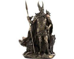 Veronese Design - Odin Stand met Wolven en Kraaien - gebronsd beeld 25cm - zeer gedetailleerd!