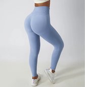 Sportchic - Legging sport femme - Taille haute - Bande élastique - Squatproof - Anti-transpiration - Vêtements de sport femme - Booty Scrunch - Bleu clair - S