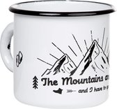 Mug émaillé The Mountains Are Calling 330 ml Mug de camping avec dicton Mug de camping I noir et blanc