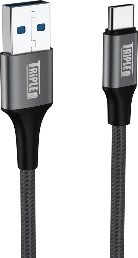 Câble Triple J® USB A vers USB C - Câble USB C - Chargeur rapide - 1 mètre - Grijs