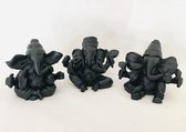 Set van 3 stuks Ganesh of Ganapati Tantra Ganesha- - Boeddha-Zwart , old look .9x5.5x9cm