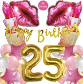 Snoes Mega Beauty Helium Ballonnen Set 25 Jaar - Roze Helium Folieballonnen - Slinger Happy Birthday Goud