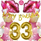 Snoes Mega Beauty Helium Ballonnen Set 33 Jaar - Roze Helium Folieballonnen - Slinger Happy Birthday Goud