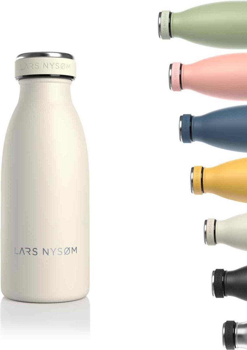 LARS NYSØM - 'Ren' Roestvrijstalen drinkfles 350ml - BPA-vrij geïsoleerde waterfles 0,35 Liter - Buttercream