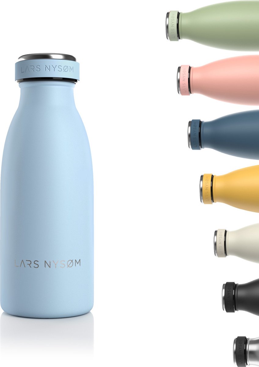 LARS NYSØM - 'Ren' Roestvrijstalen drinkfles 350ml - BPA-vrij geïsoleerde waterfles 0,35 Liter - Baby Blue