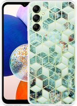 Cazy Hoesje geschikt voor Samsung Galaxy A14 4G/5G Groen Hexagon Marmer