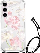 GSM Hoesje Geschikt voor Samsung Galaxy S23 Leuk TPU Back Cover met transparante rand Mooie Bloemen