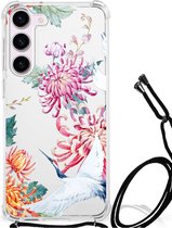 GSM Hoesje Geschikt voor Samsung Galaxy S23 Telefoonhoesje Valbescherming met transparante rand Bird Flowers