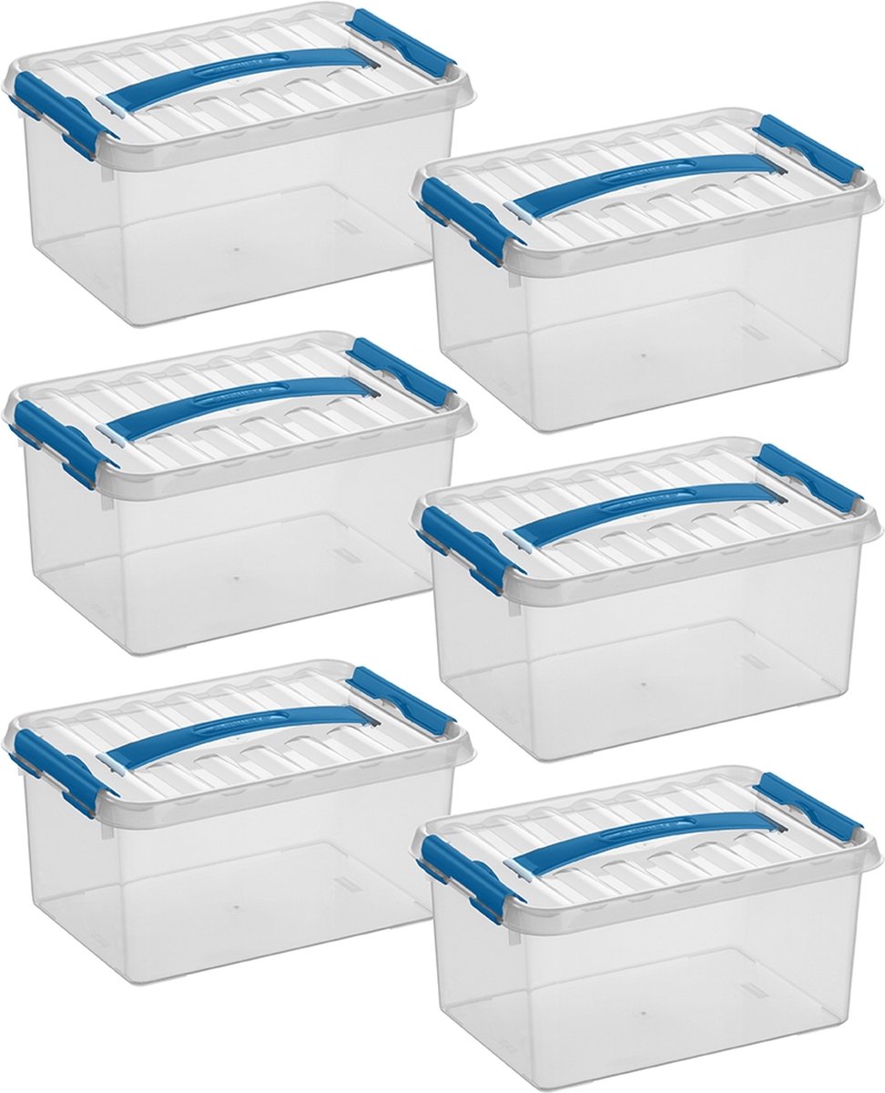 Sunware Q-Line opbergbox 6L - Set van 6 - Transparant/Blauw