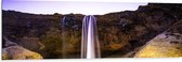 Dibond - Pad langs Rotsen met Watervallen - 150x50 cm Foto op Aluminium (Met Ophangsysteem)
