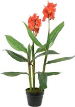 Canna Bloemriet kunstplant in pot 89 cm - Kunstplanten/nepplanten - Kantoorplanten/woonkamer planten