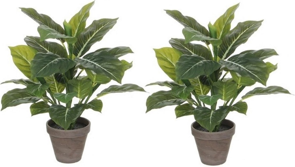 Shoppartners Mica Decorations Kunstplant - 3x stuks - philodendron - groen - 49 cm - kunstplanten/nepplanten