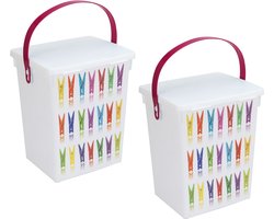 2x Wasknijper bewaarboxen roze hengsel 5 liter 23 x 18 cm - Huishoud producten - opbergers - Wasknijperboxen - Wasknijperdozen