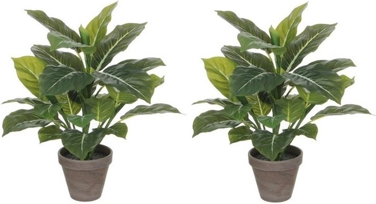 Mica Decorations Kunstplant - 2x - philodendron - groen - 49 cm - kunstplanten/nepplanten