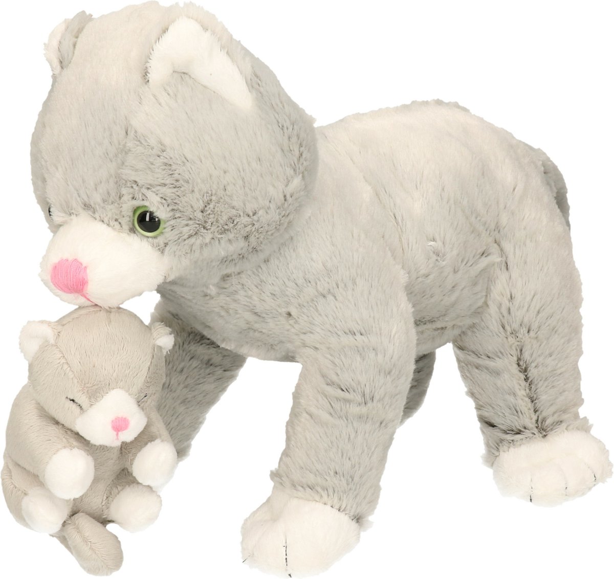 Heunec Pluche kat/poes met kitten - huisdier knuffel - 32 cm - kitten knuffel