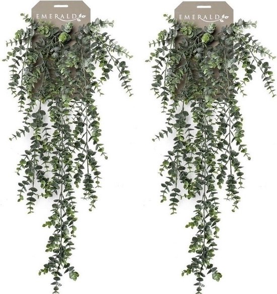 2x Groene Eucalyptus kantoor kunstplant hangende tak 75 cm - Kantoorplanten/kunstplanten/nepplanten