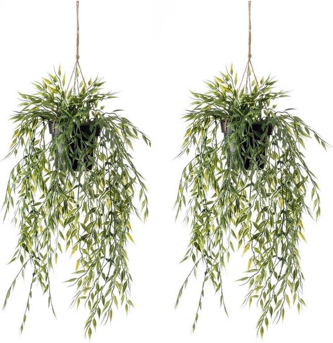 Groene bamboe kunstplant - 2x - 50 cm - in hangende pot - Kunstplanten/nepplanten