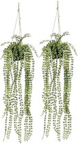 2x Groene Ficus Pumila kunstplant 60 cm in hangende pot - Kunstplanten/nepplanten