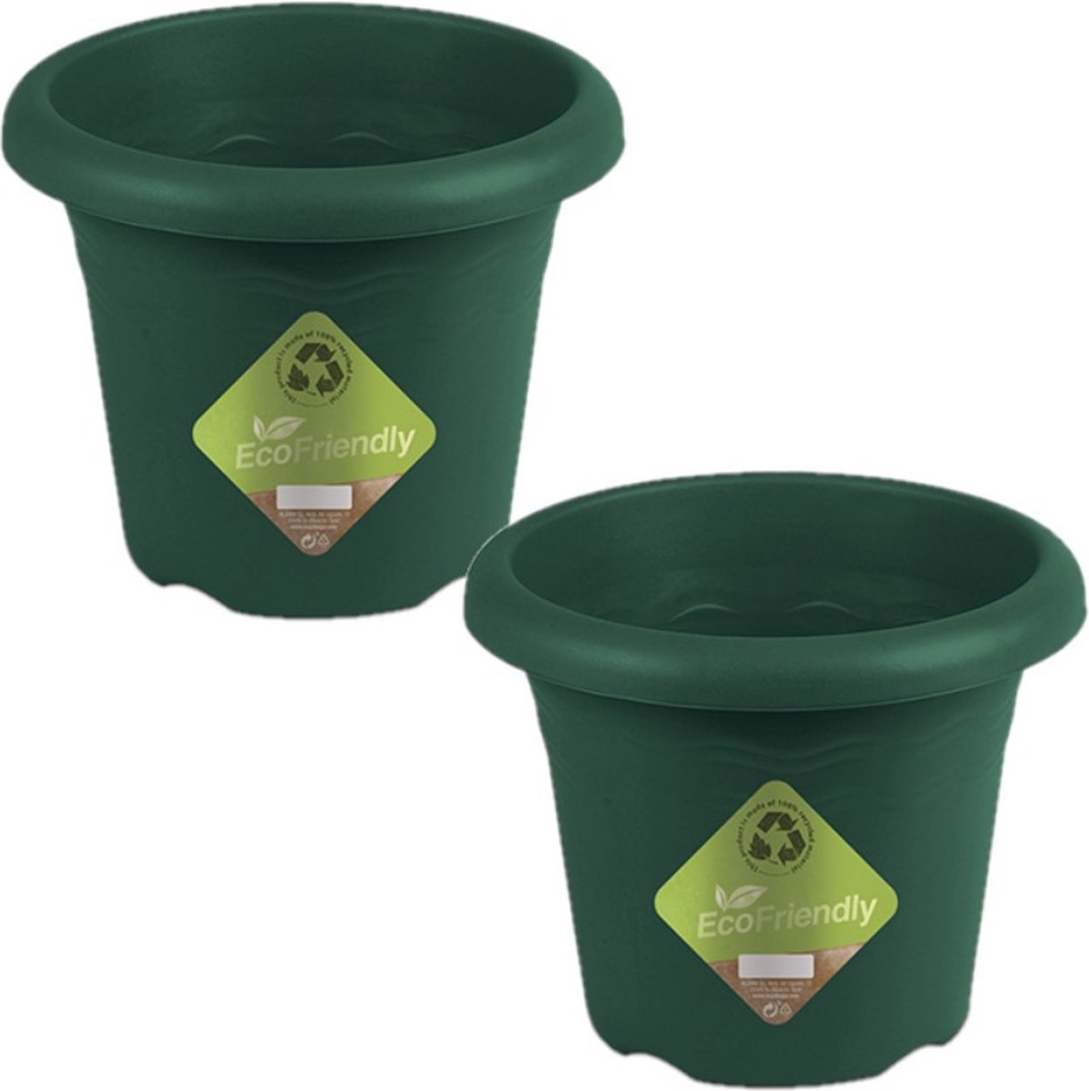 Hega Hogar Plantenbak - Set van 2x stuks - donkergroen - kunststof - D20 x H16 cm - Plantenbakken/bloembakken voor buiten