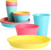 18 Piece Cup, Bowl, Plate Picnic and BBQ Accessories in Rainbow Colours, Camping Tableware, Travel Tableware, Space Saving and Hygienic for 6 People (Tableware - 18 Pieces)