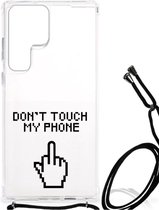 Smartphonehoesje Geschikt voor Samsung Galaxy S23 Ultra Telefoon Hoesje met doorzichtige rand Finger Don't Touch My Phone